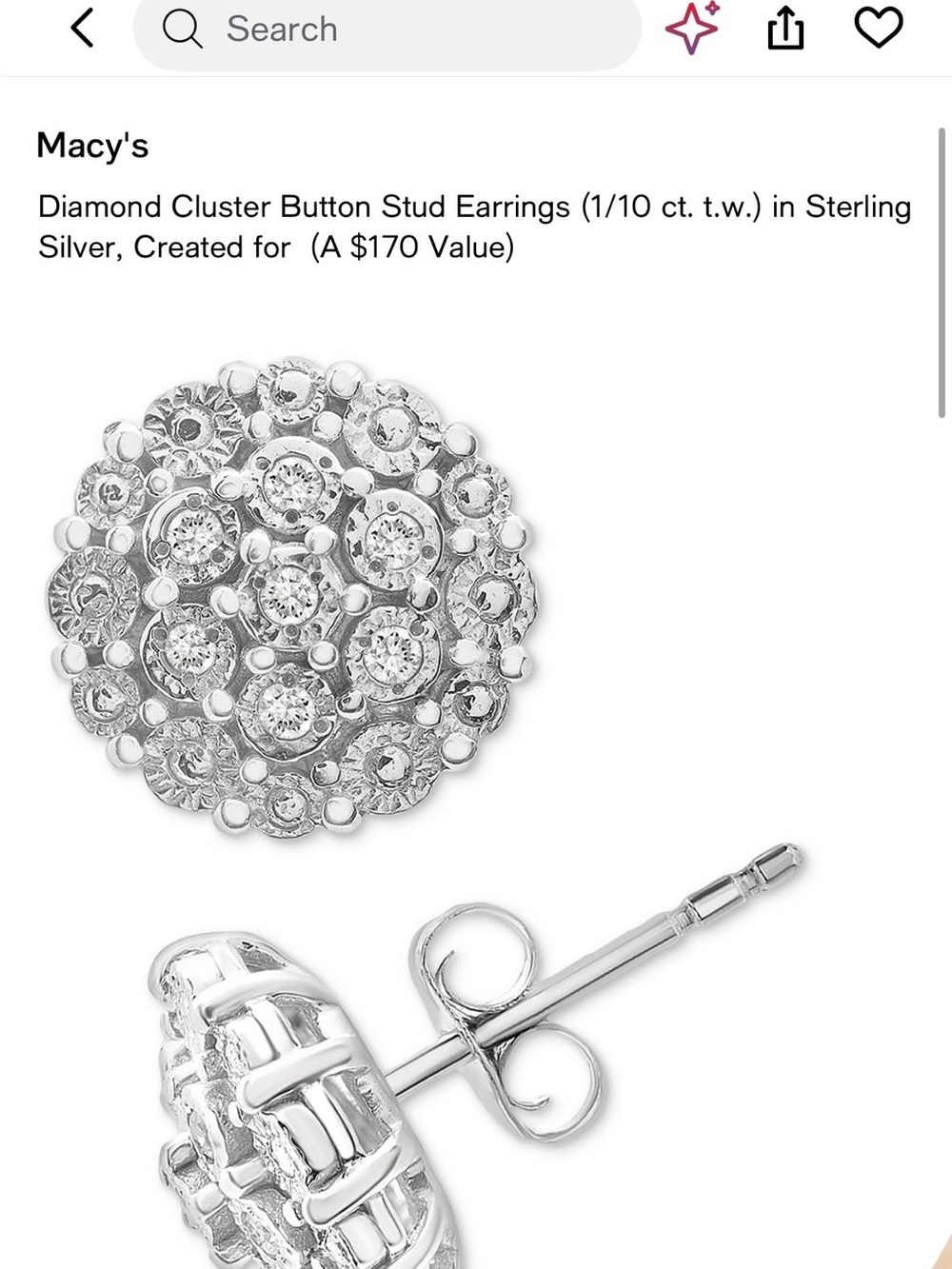 Macy's Sterling Silver Diamond Cluster Stud Earrings - Silver